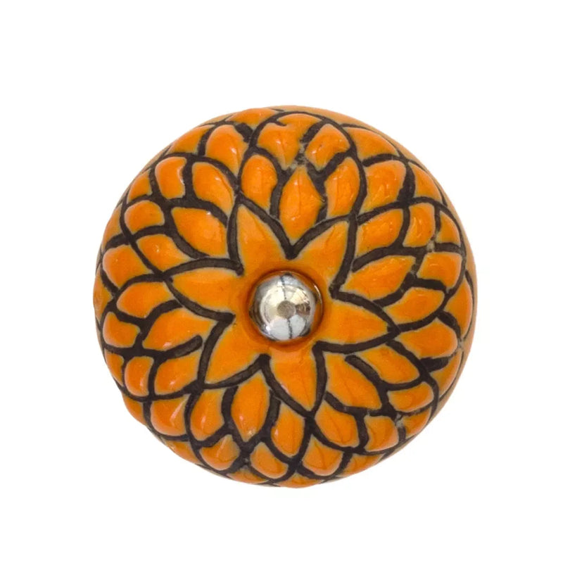Ceramic Knob - Orange Flower