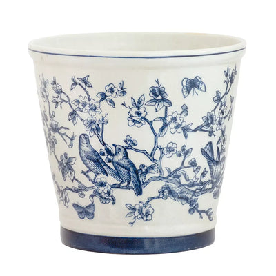 Ceramic Planter - Avian Jungle Blue & White Large - Ceramic
