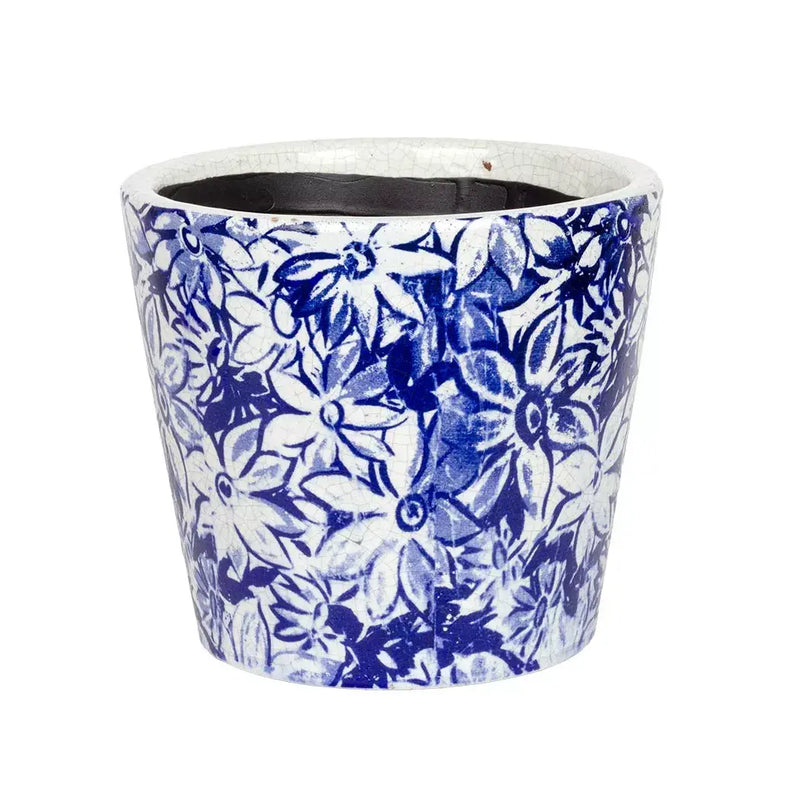 Ceramic Planter - Blue Pastel Flowers - Ceramic