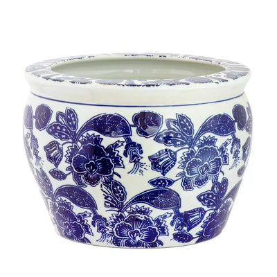 Ceramic Planter - Blue & White Floral Pot - Ceramic
