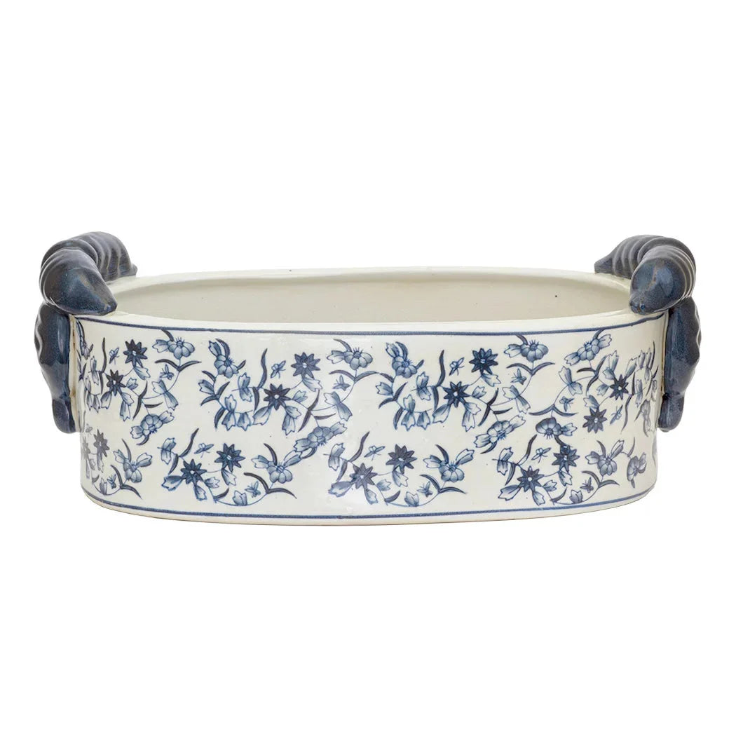 Ceramic Planter - Blue & White Flowers Oblong - Ceramic