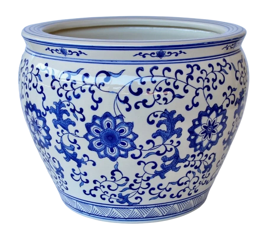 Ceramic Planter - Blue &amp; White Vines XL - Ceramic