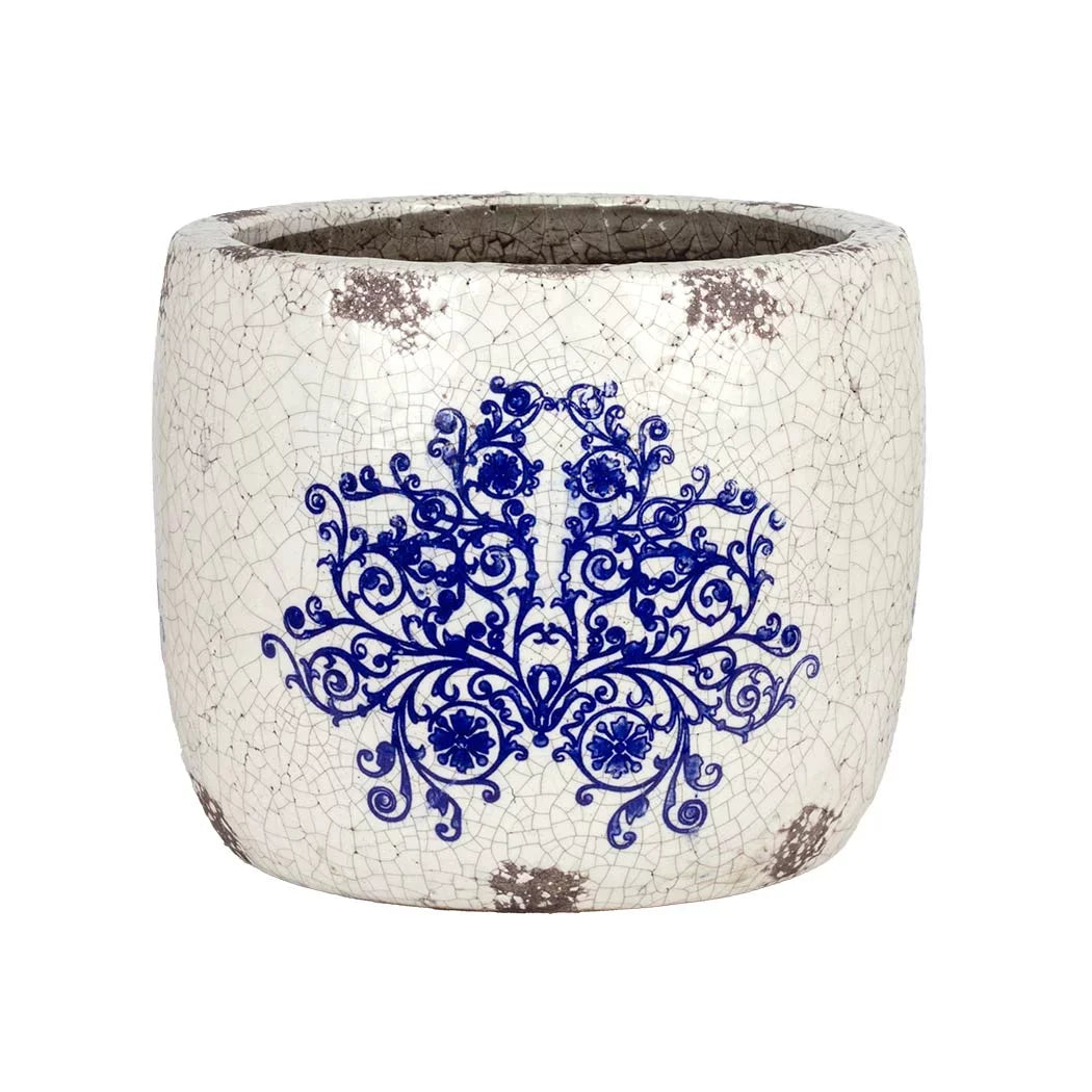 Ceramic Planter - Blue & White Vintaged 18cm - Ceramic