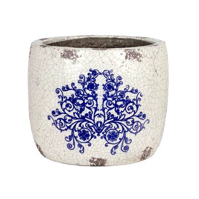 Ceramic Planter - Blue & White Vintaged 18cm - Ceramic