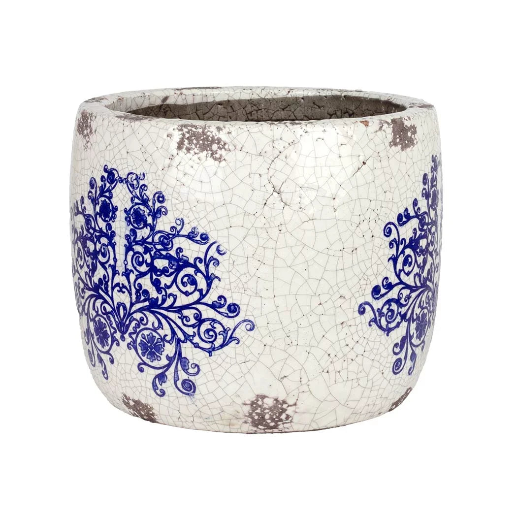 Ceramic Planter - Blue &amp; White Vintaged 18cm - Ceramic