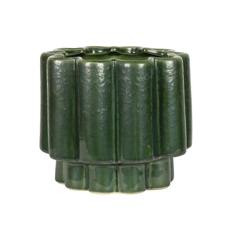 Ceramic Planter - Deep Green Scalloped 16cm - Ceramic