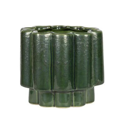 Ceramic Planter - Deep Green Scalloped 16cm - Ceramic