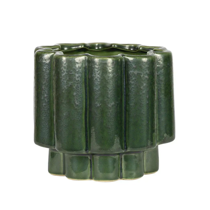Ceramic Planter - Deep Green Scalloped 16cm - Ceramic