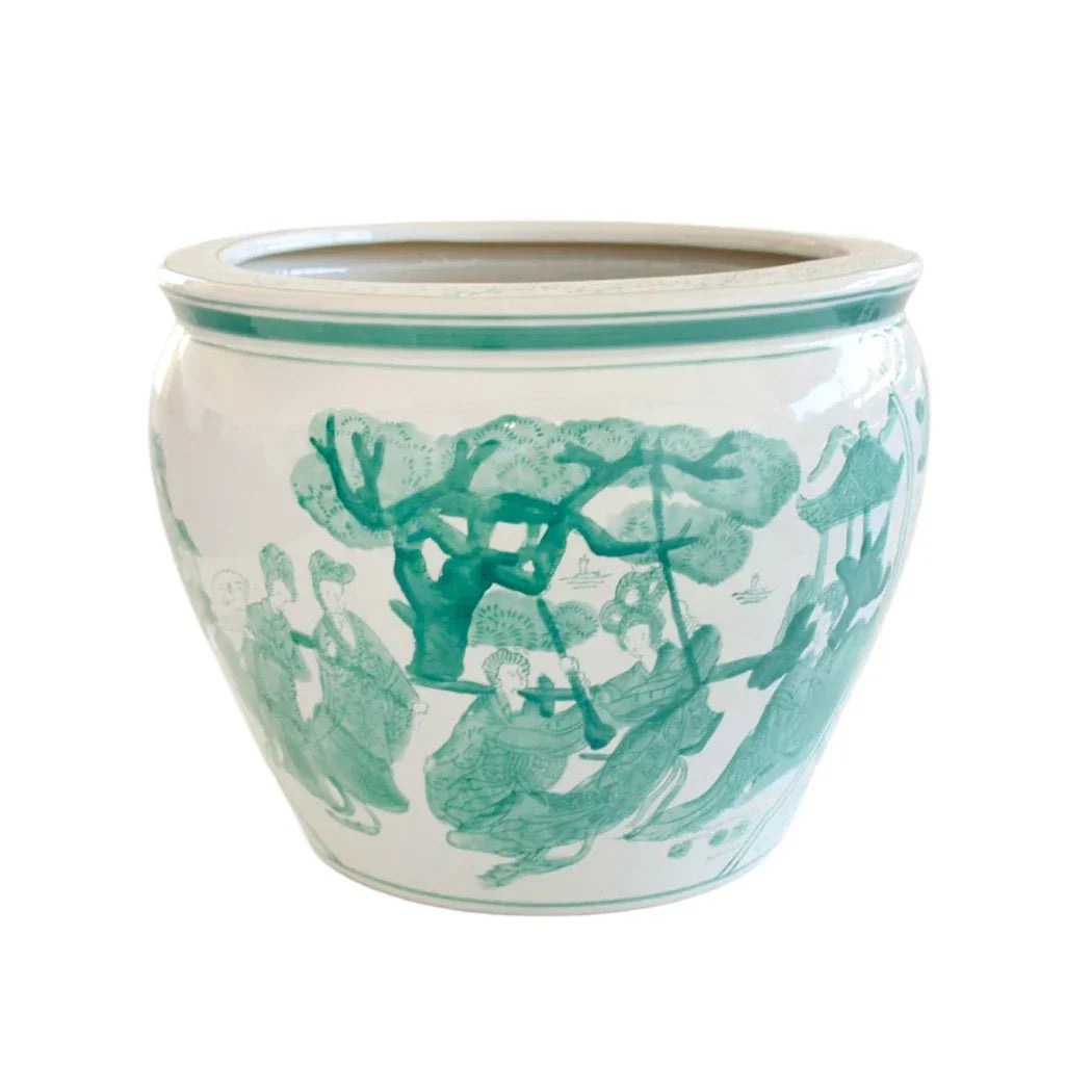 Ceramic Planter - Green & White Oriental XL - Ceramic