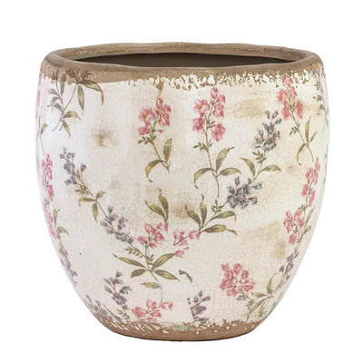 Ceramic Planter - Light Pink Floral 18cm - Ceramic