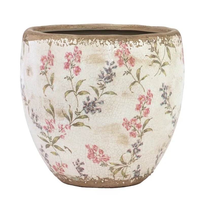 Ceramic Planter - Light Pink Floral 18cm - Ceramic
