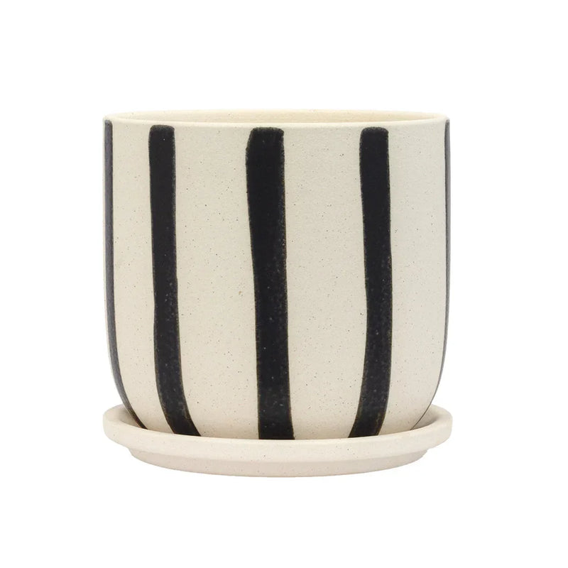 Ceramic Planter - Natural Black Stripes and Base - Ceramic