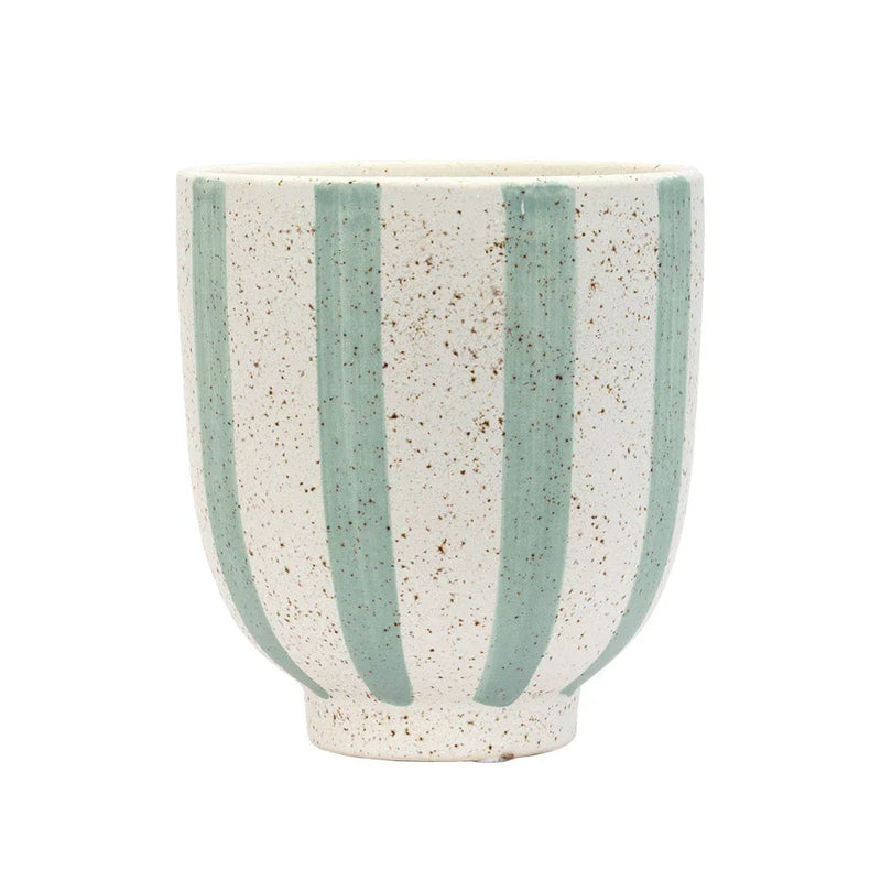 Ceramic Planter - Natural Light Blue Stripes 15.5cm