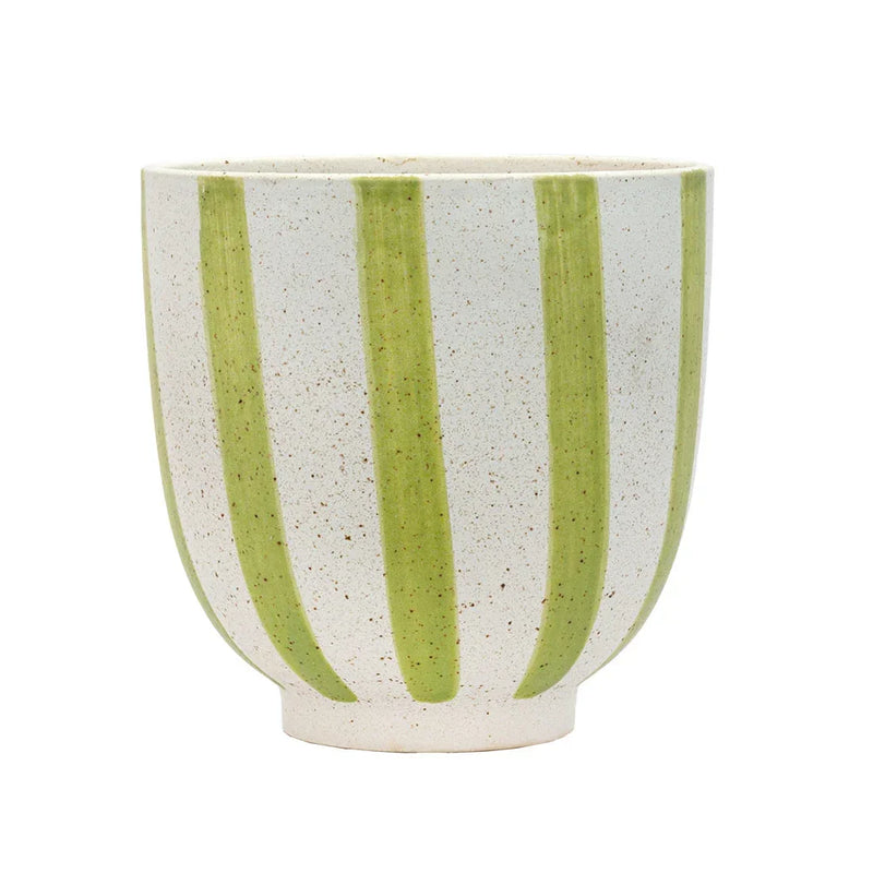 Ceramic Planter - Natural Light Green Stripes 16.5cm