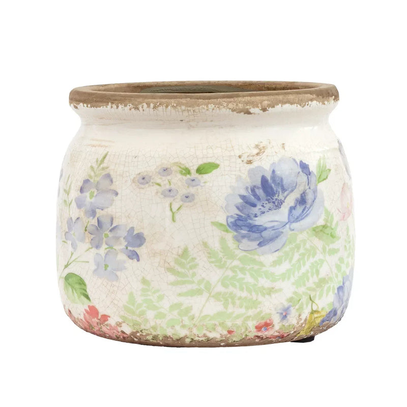 Ceramic Planter - Pastel Floral Lipped 13cm - Ceramic