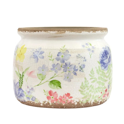 Ceramic Planter - Pastel Floral Lipped 15cm - Ceramic