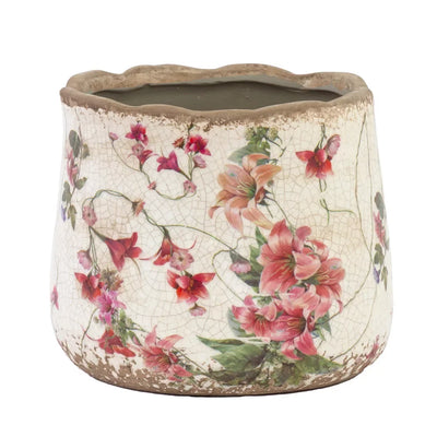 Ceramic Planter - Pink Floral Wavy 12cm - Ceramic
