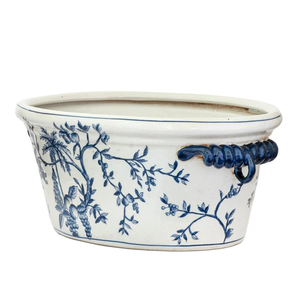 Ceramic Planter Tub - Blue &amp; White Bounty Large - Ceramic