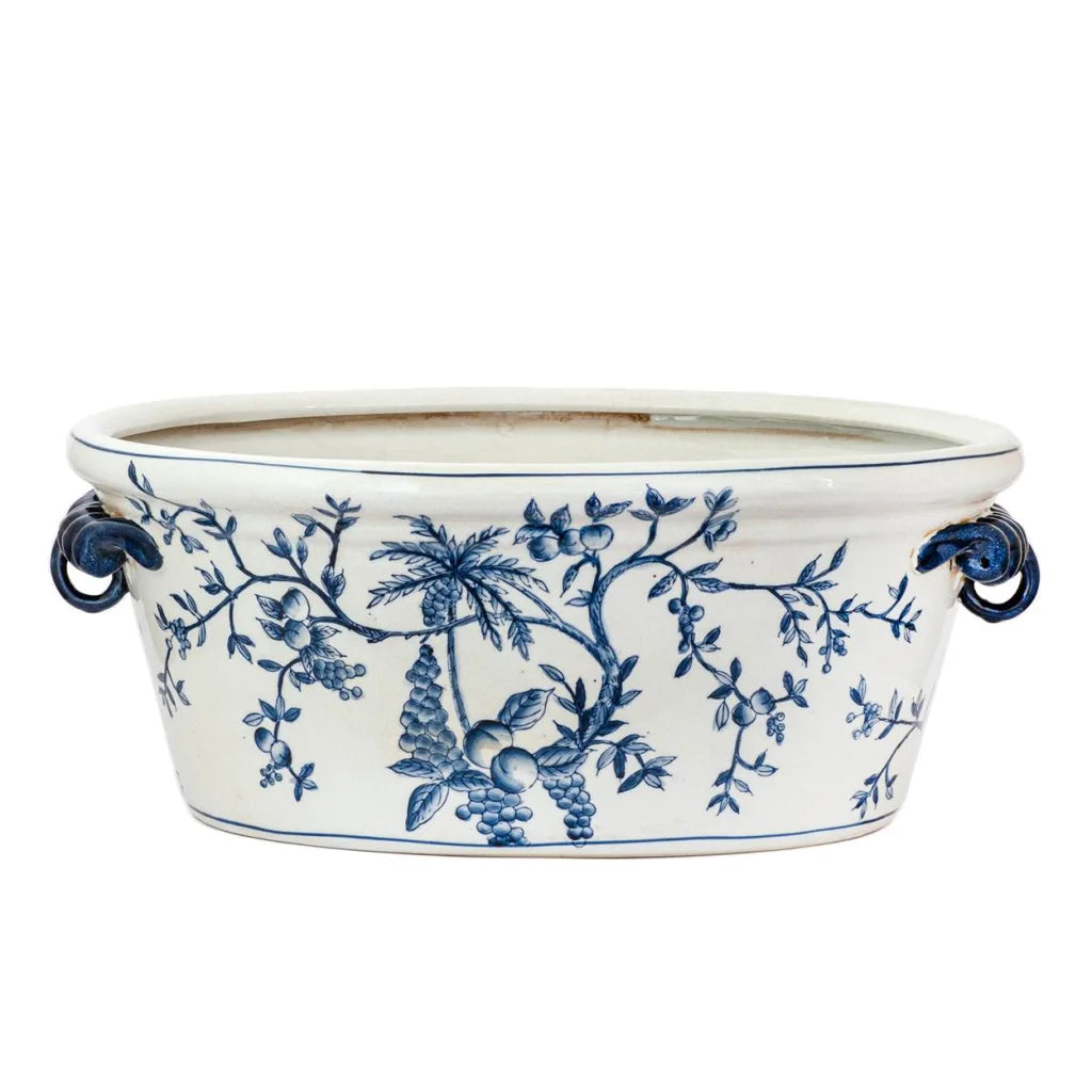 Ceramic Planter Tub - Blue & White Bounty Large - Ceramic