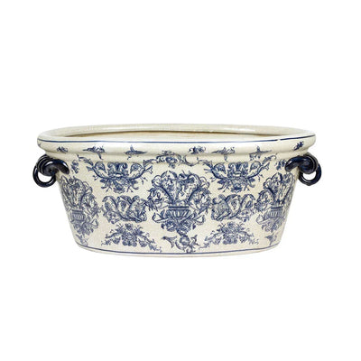 Ceramic Planter Tub - Blue & White Cherubs Large - Ceramic