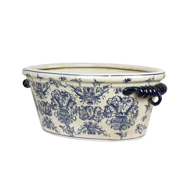 Ceramic Planter Tub - Blue & White Cherubs Large - Ceramic