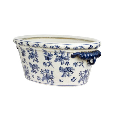 Ceramic Planter Tub - Blue & White Floral Large - Ceramic