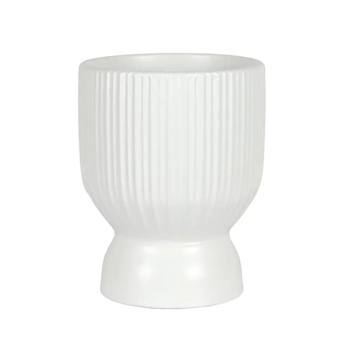 Ceramic Planter - White Lines Elevated 18cm - Ceramic