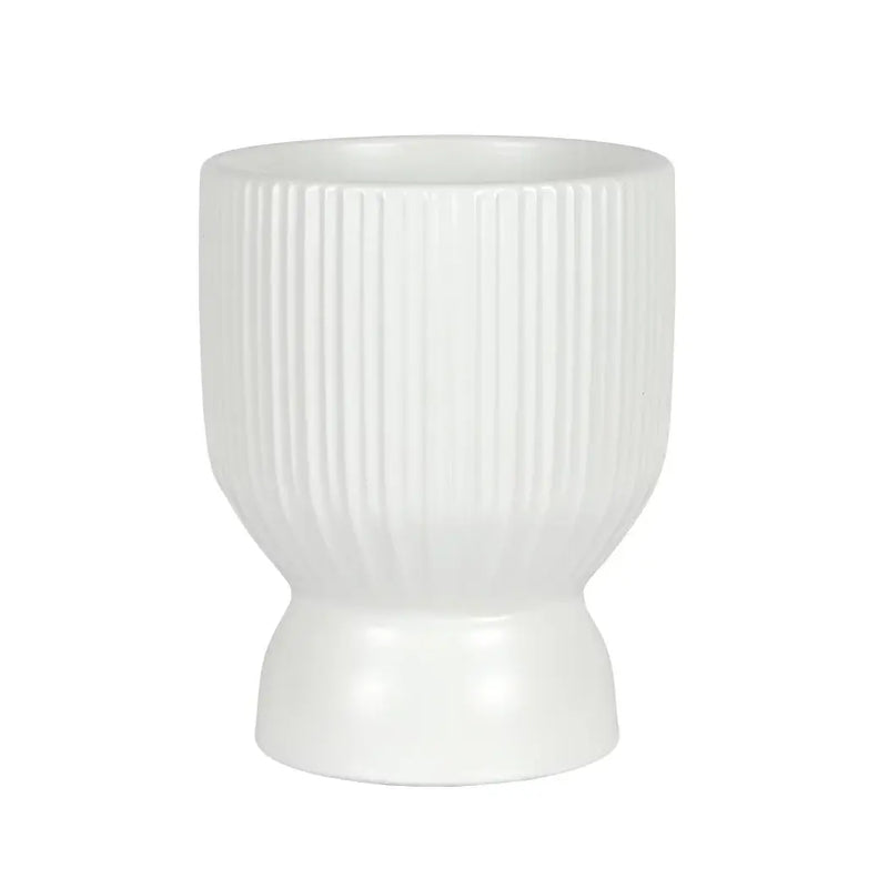 Ceramic Planter - White Lines Elevated 18cm - Ceramic