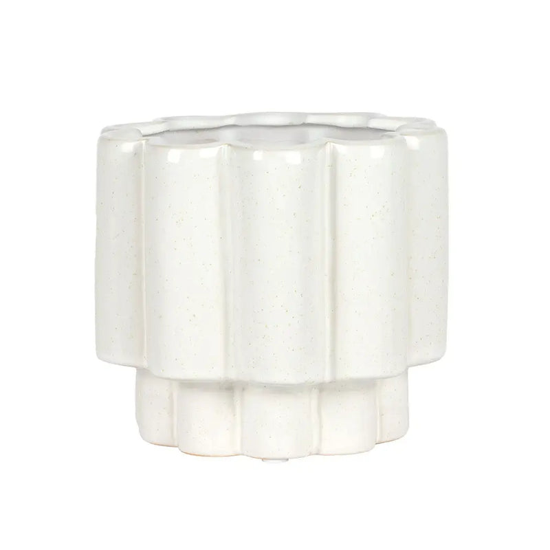 Ceramic Planter - White Scalloped 16cm - Ceramic