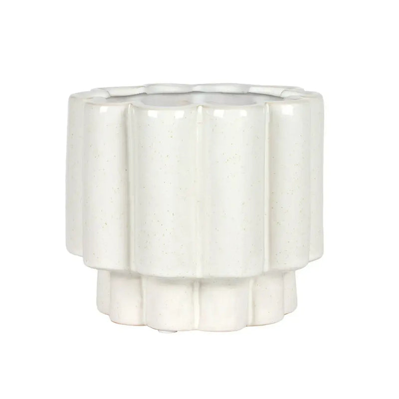 Ceramic Planter - White Scalloped 16cm - Ceramic
