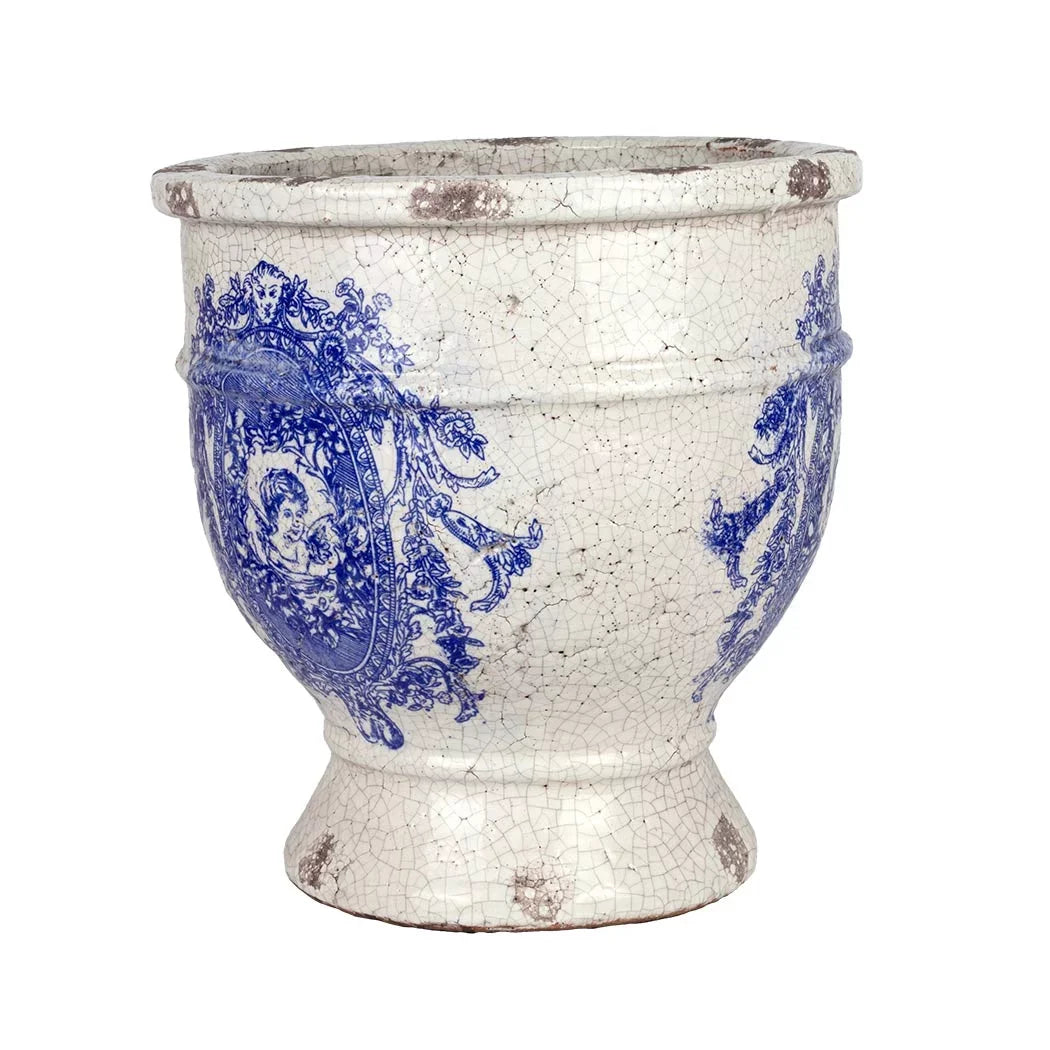 Ceramic Urn - Blue &amp; White Vintaged 28.5cm - Ceramic