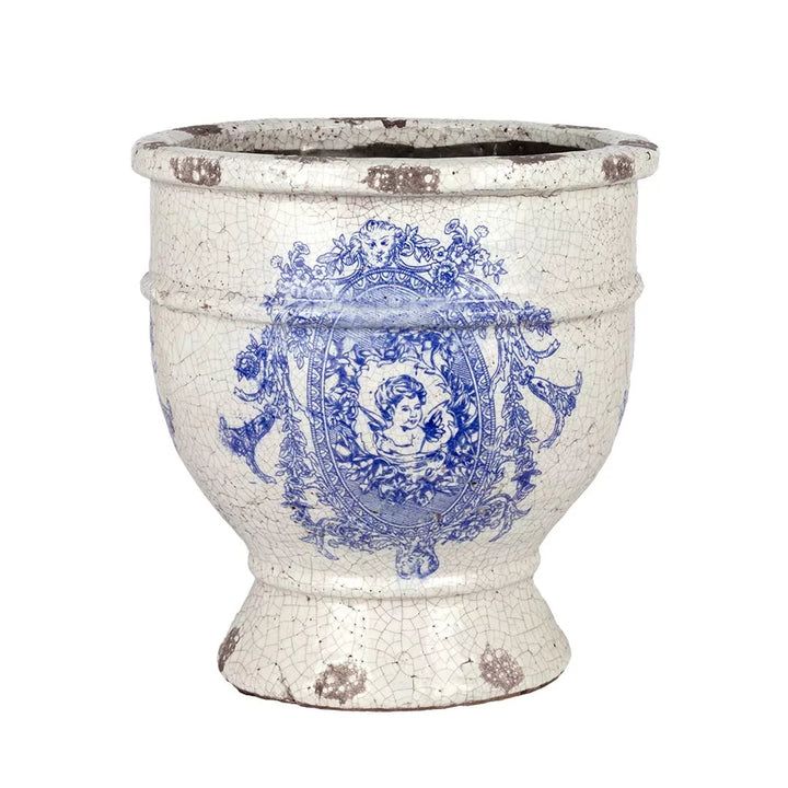 Ceramic Urn - Blue &amp; White Vintaged 28.5cm - Ceramic