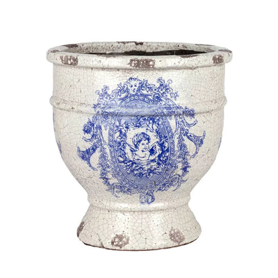 Ceramic Urn - Blue & White Vintaged 28.5cm - Ceramic