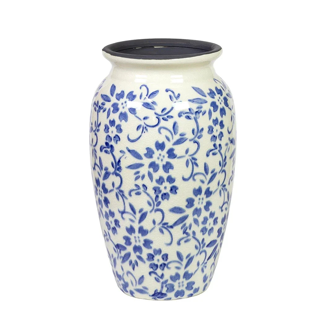 Ceramic Vase - Blue Floral 24cm - Ceramic
