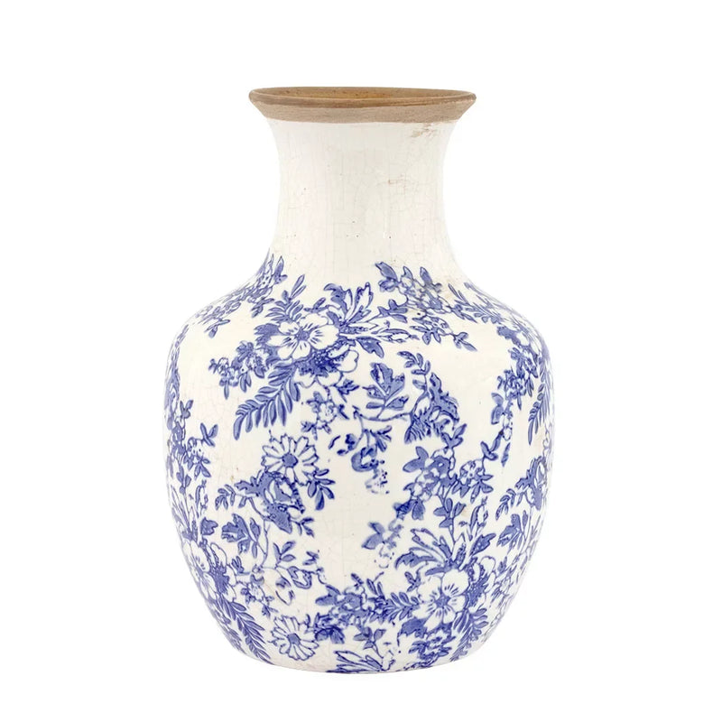 Ceramic Vase - Blue Flowers Belly 25cm - Ceramic