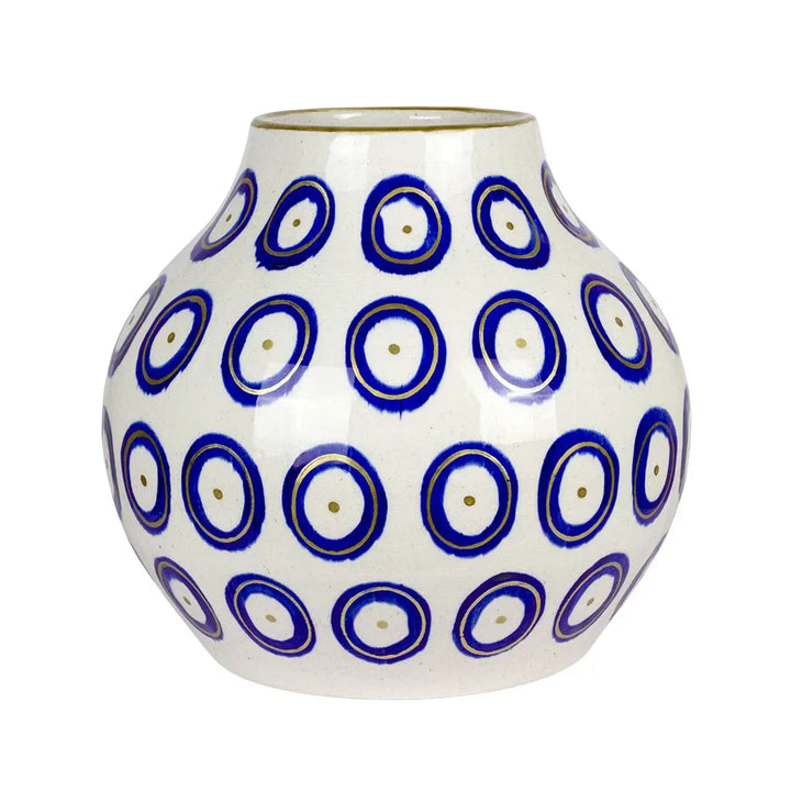Ceramic Vase - Blue &amp; Gold Circles 26cm - Ceramic