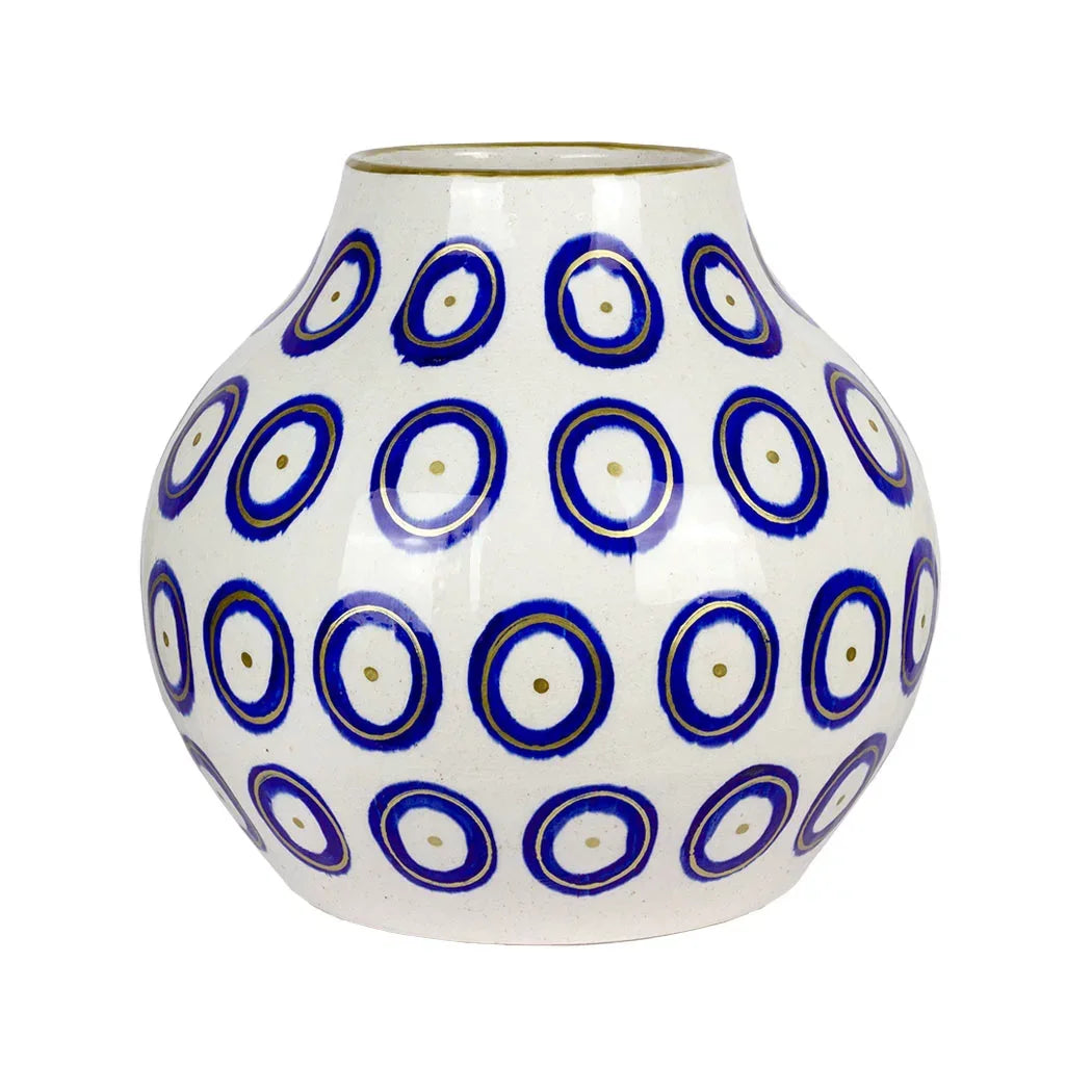 Ceramic Vase - Blue &amp; Gold Circles 26cm - Ceramic