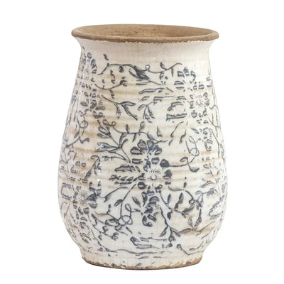 Ceramic Vase - Blue Grey Flowers 21cm - Ceramic