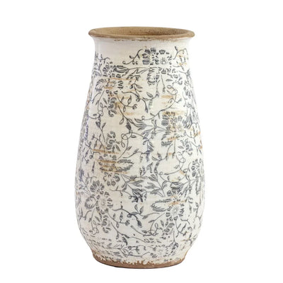 Ceramic Vase - Blue Grey Flowers 34cm - Ceramic
