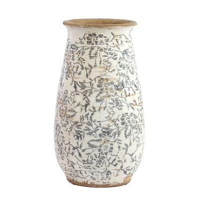 Ceramic Vase - Blue Grey Flowers 34cm - Ceramic