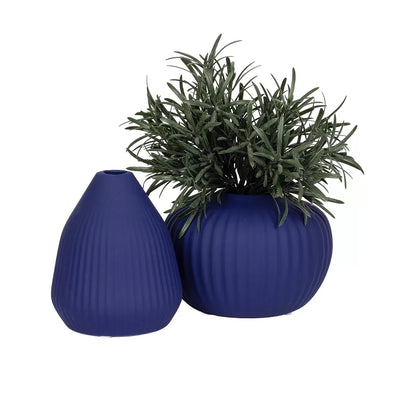 Ceramic Vase Blue Ribbed Posy 13.5cm Ceramic
