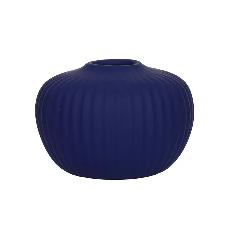 Ceramic Vase Blue Ribbed Posy Fatty 10.5cm Ceramic