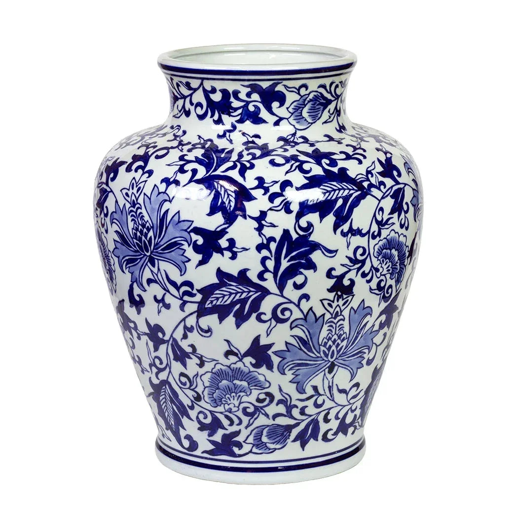 Ceramic Vase - Blue &amp; White Flower &amp; Vines 28cm - Ceramic