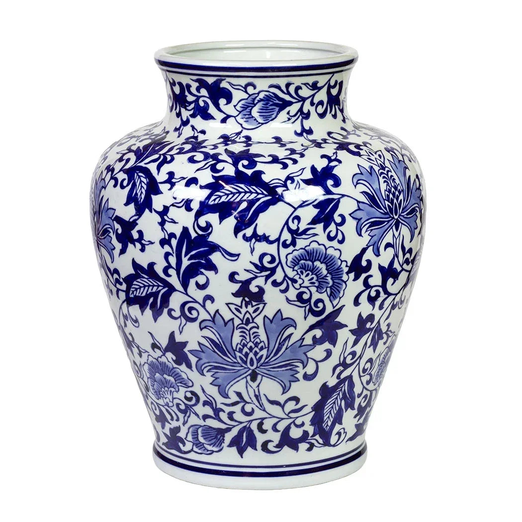 Ceramic Vase - Blue & White Flower & Vines 28cm - Ceramic