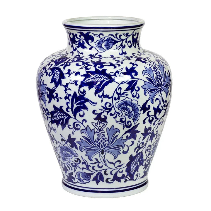 Ceramic Vase - Blue &amp; White Flower &amp; Vines 28cm - Ceramic
