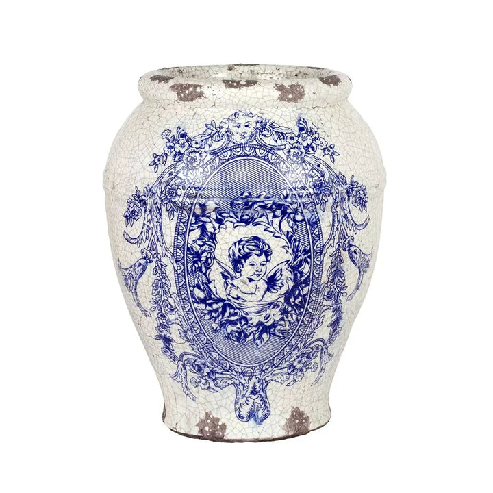 Ceramic Vase - Blue &amp; White Vintaged 30cm - Ceramic