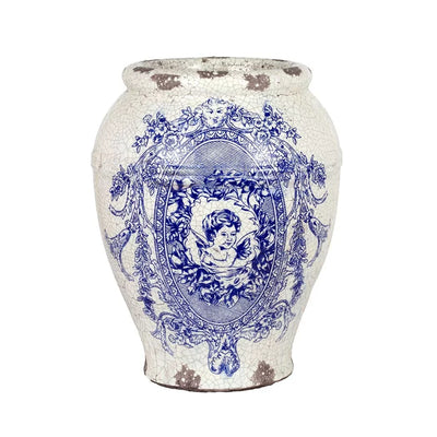 Ceramic Vase - Blue & White Vintaged 30cm - Ceramic