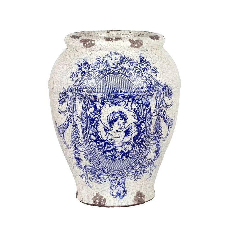 Ceramic Vase - Blue & White Vintaged 30cm - Ceramic