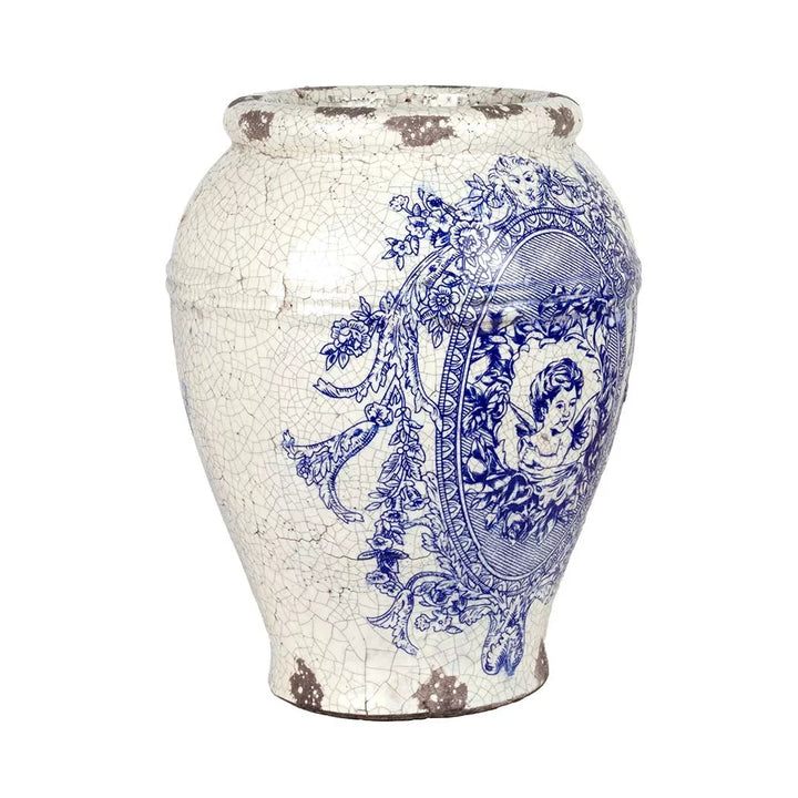 Ceramic Vase - Blue &amp; White Vintaged 30cm - Ceramic