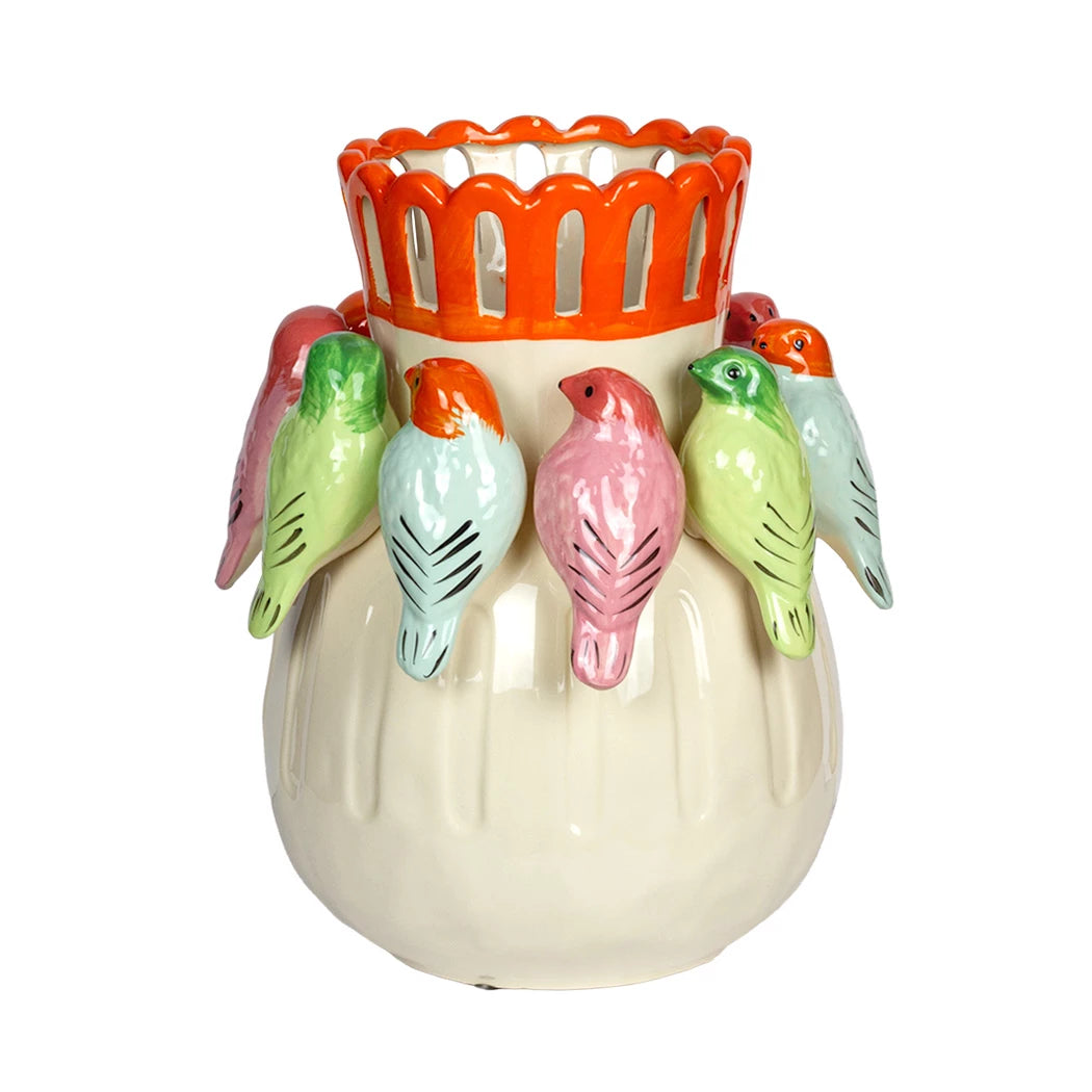 Ceramic Vase - Flock of Colourful Birds